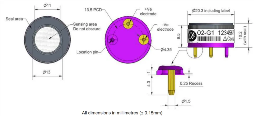 O2-G1 Alphasense сенсор Кислорода O2 O2-G1 Alphasense сенсор Кислорода O2
