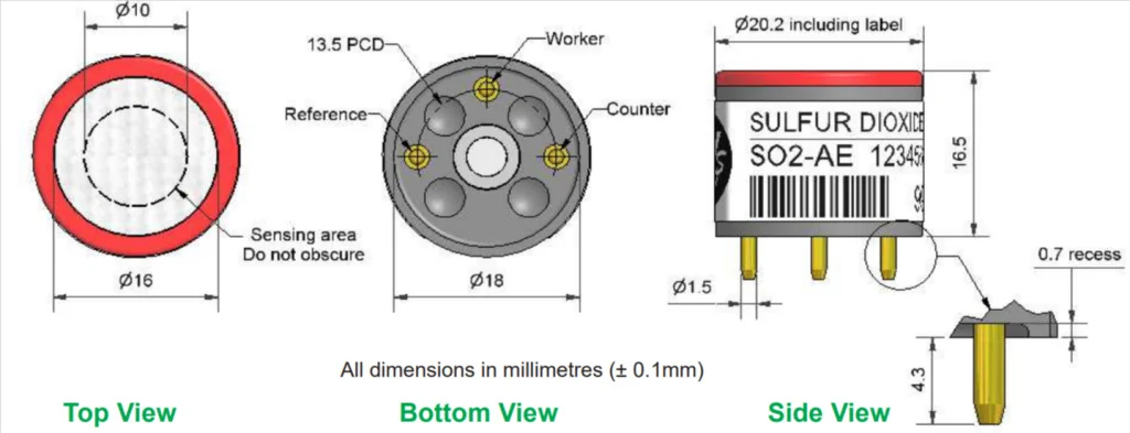 SO2-AE Alphasense сенсор газа Диоксида серы SO2
