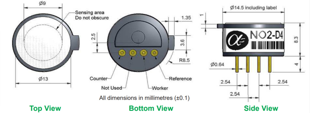 NO2-D4 Alphasense сенсор Диоксида азота NO2 NO2-D4 Alphasense сенсор Диоксида азота NO2