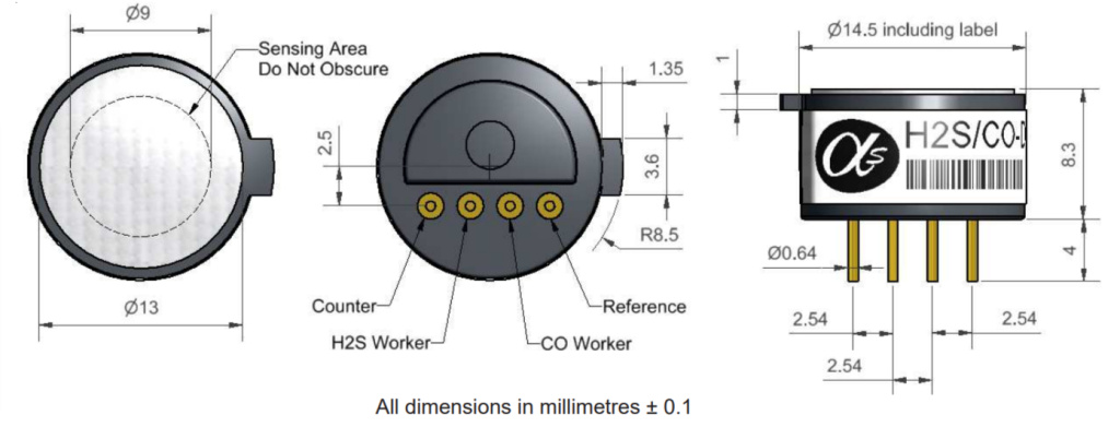 D2 Dual Gas Alphasense Сенсор Сероводорода H2S