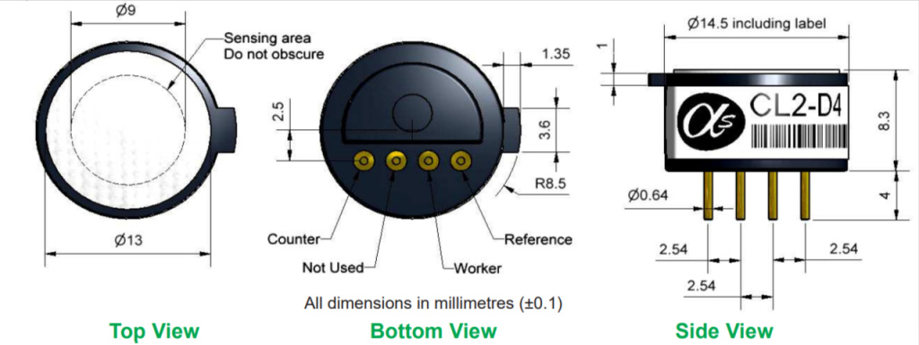 Сенсор Хлора CL2-D4 Alphasense Сенсор Хлора CL2-D4 Alphasense